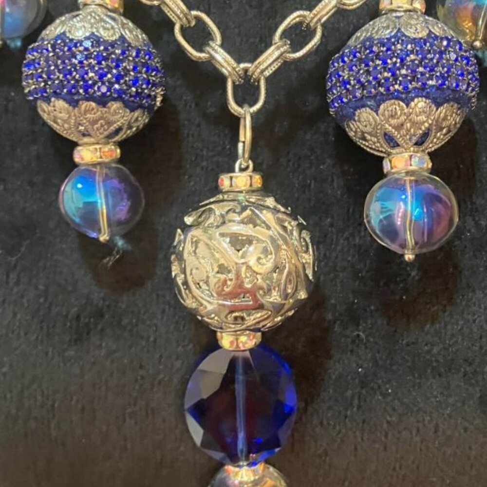 Handcrafted Double-Link Silver/Navy Bead Necklace Three-Time PoshParty Host Pick - Picture 11 of 16